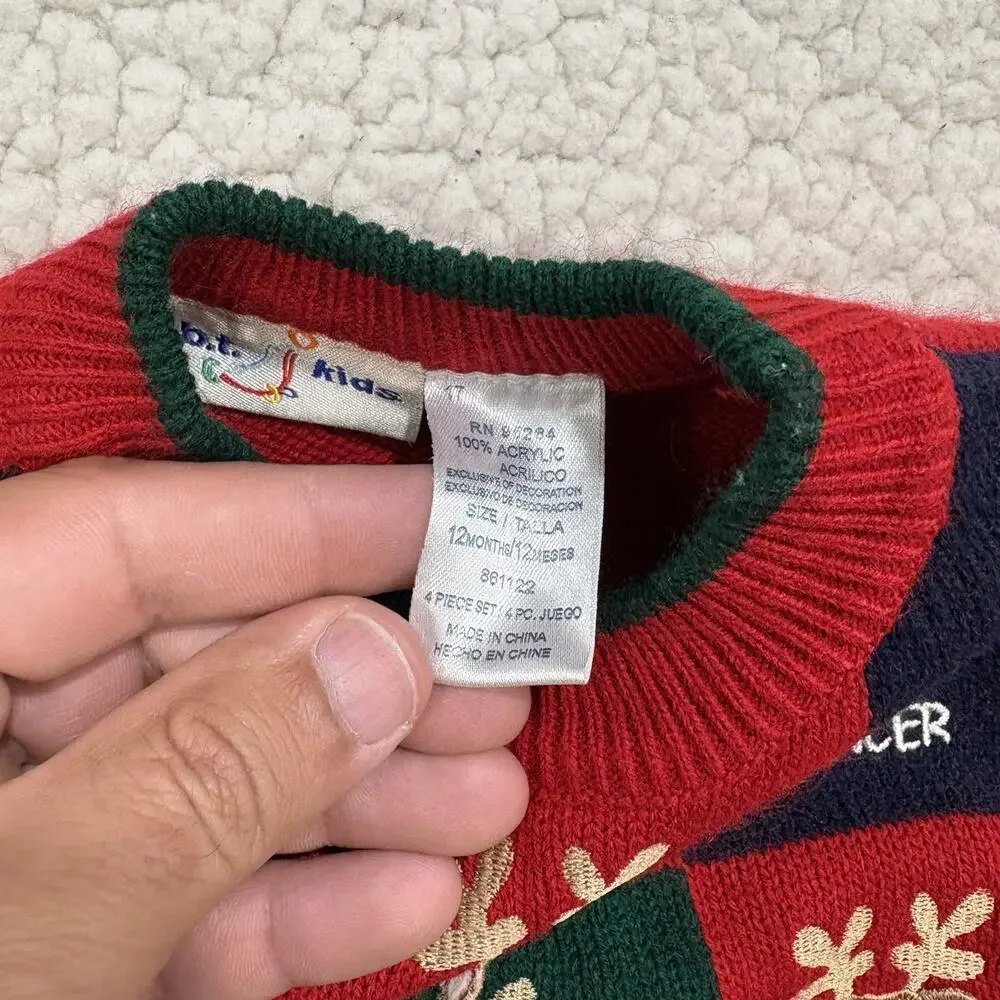 B.T. Kids Christmas Sweater Santa's Reindeer Vintage Y2K 12 Months‎ 3D Knit